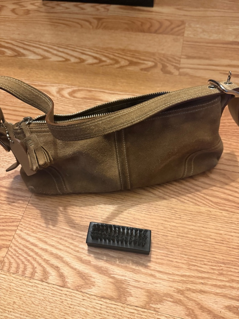 Coach Olive Green Suede Shoulder Tote